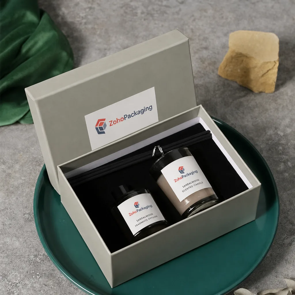 Custom Luxury Candle Set Gift Boxes Wholesale | Retail Packaging with Window - Zoho Packaging Luxury Candle Set Gift Boxes