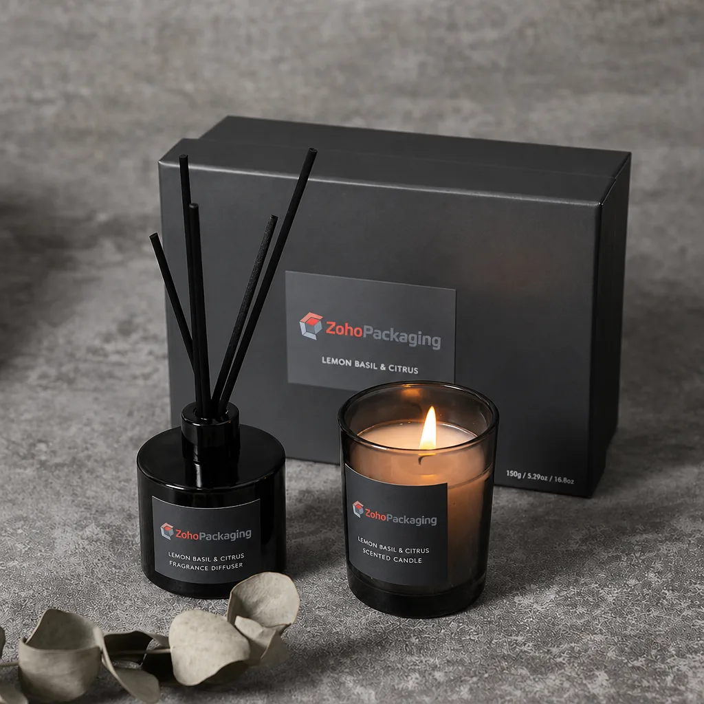 Custom Luxury Candle Set Gift Boxes Wholesale | Retail Packaging with Window - Zoho Packaging Luxury Candle Set Gift Boxes