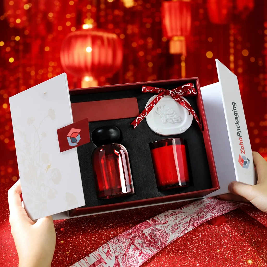 Custom Luxury Candle Set Gift Boxes Wholesale | Retail Packaging with Window - Zoho Packaging Luxury Candle Set Gift Boxes